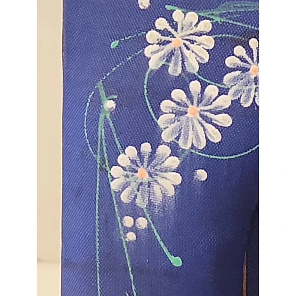 Vtg Chiang Mai Thailand Fabric Picture Frame Hand Painted Royal Blue 5x7 Read